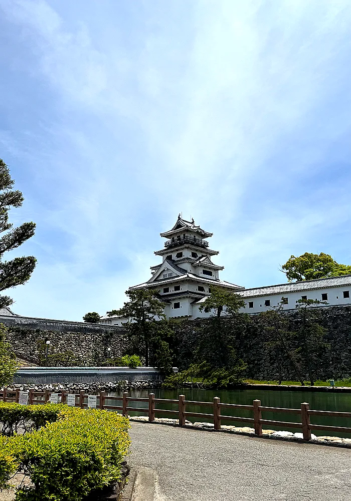 堀と石垣の向こうに建つ今治城の天守